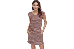 DOTIN Damen Sommerkleid Kurzarm Strandkleid Freizeitkleid Waves Tshirt Minikleid Jersey Kleid