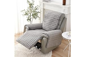AHSBND Recliner Chair Cover Sofa Armrest: Armchair Covers with Pockets and Elastic Strap Washable Furniture Protector Headrest Cover Plush Non Slip for Kids Pets (grey)