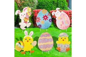 Jangostor 6 PCS Easter Yard Signs Easter Garden Outdoor Sign Props Decorations with 12 Stakes Easter Egg Bunny Chick Signs for Easter Yard Garden Party Supplies