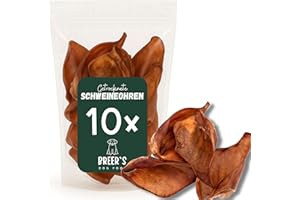 BREERs Getrocknete Schweineohren für Hunde 10 Stück Kauartikel aus Schwein, Hundeleckerli getreidefrei, Kausnack, Leckerli Hund, eigene deutsche Herstellung