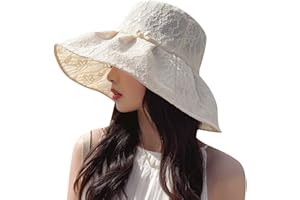 FEOYA Chapeau de Soleil Plat pour Femme Coton Anti-UV Randonnée Été Plage Large Bord Loisir Pliable Contre-Vent Noeud Papillon Taille 56-58