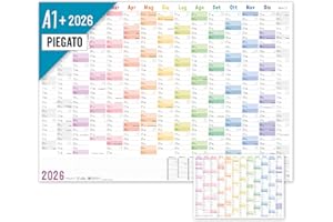 HÄFFT =Calendario da parete XXL 2026 A1+ in italiano (89x63 cm) [Arcobaleno] 15 mesi nov 2025 - gen 2027 - piegato - gratuito planner annuale A4 - sostenibilie e climaticamente neutrale