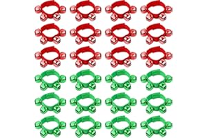 Augshy Christmas Wrist Bells Bracelets, 24Pcs Wrist Band Jingle Bells with Red Green Bells, Musical Instruments Adjustable Hand Ankle Bells Kids