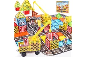 iKidiki Magnetische Bausteine, 50 Teile Magnetbausteine ab 3 4 5 6 Jahre Magnetspielzeug Magnet Bausteine für Kinder Magnetic Building Blocks Magnetische Bauwelt Fahrzeuge Geschenk Junge Mädchen