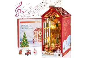 Gleamkid Book Nook DIY Kit-Weihnachten DIY Miniatur Puppenhaus Booknook,3D Puzzle Modell DIY Buch Stand Modell,Dekoration,mit Tools/LED Lichtern/Spieluhr,Geburtstag für Kinder ab 14 Jahren