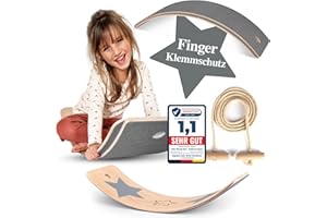 KIDSWOODYSTAR Kids Woody Star® Balance Board Kinder Holz 80x30cm [EXTRA Seil+Filz+Anti-Rutsch] Montessori Spielzeug ab 3 Jahre | Wackelbrett Balancierbrett | Balancieren Kinder Holzspielzeug | Balance-Board