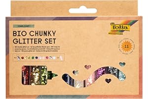 folia 5891 - Set di Glitter organici a Grana Grossa Starlight, 10 barattoli con 90 g di Colla Decorativa, Glitter organici a Grana Grossa in 10 Colori Diversi, per abbellire e Decorare