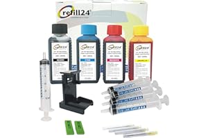 refill24 Kit di ricarica di inchiostro compatibile per cartucce d'inchiostro HP 305/305XL HP 307/307XL nero e colore con manuale, 400 ml inchiostro, accessori per DeskJet, DeskJet Plus, Envy