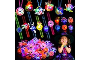 DIYDEC 68 Pack Halloween Party Favors for Kids, Light Up Halloween Toys Flash Halloween Rings Necklaces Bracelets Brooches Led Kid Toys Glow in the Dark for Halloween Party Supplies