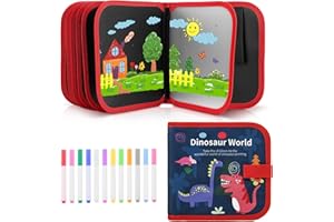 Mardiko Erasable Doodle Book, Double-Sided Kids' Drawing Writing Boards with 12 Colored Pens, Reusable Portable Drawing Pad, Toddler Toys for 2 3 4 5 6 7 8 Year Old Girls Boys, Dinosaur
