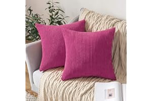 MIULEE Set of 2 Striped Corduroy Square Throw Pillow Case Soft Cushion Covers Sham Home for Sofa Couch/Bedroom Decorative Fluffy Large Pillowcases 18x18 Inch 45x45cm Rose Red