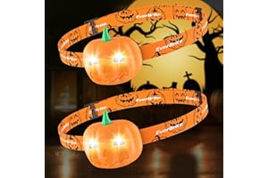 EverBrite 2 Pack Pumpkin Head Torches, Halloween Kids Head Torch, 2 Lighting Modes Headlamp, Lightweight Head Light Torches for Party