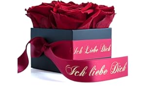 ROSEMARIE SCHULZ Heidelberg Ich Liebe Dich Geschenk für sie - Infinity Rosenbox 4 echte Rosen haltbar 3 Jahre 8,5 x 8,5 cm - besondere Geschenke Valentinstag (Ich Liebe Dich, Dunkelrot)