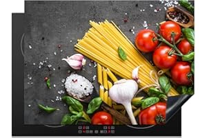 KitchenYeah© Protege Plaque Tapis Pour Induction 70x52 cm Deco Cuisine Protection Vitrocéramique Pour Cuisiniere Pâtes - Herbes - Tomate - Epices - Rustique