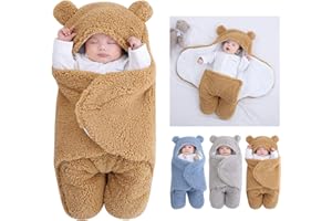 HAOKAINI Copertina con cappuccio per neonato, modello sacco a pelo con fasciatura, in caldo pile per l'inverno,coperta con gambe, a maglia, per passeggino, per bebè di 3-6 mesi