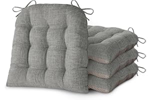 FlyGulls Chair Cushions for Dining Chairs Set of 4 Durable D-Shaped Seat Cushions with Non-Slip Backing Secure Ties Thick Cozy Seat Pad for Kitchen Dining Room Office(46x42x7.6cm Light Grey)