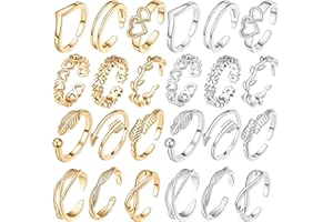Kighdel Toe Ring 24 Pcs Adjustable Toe Rings for Women, Gold Silver Open Toe Rings Set for Women for Beach,Various Parties, Daily Wear