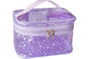 TotePrint Sternenmuster PVC Kosmetiktasche Wasserdicht Quadratische Eimerform 22x14x14cm Reise Makeup-Organizer (1er Pack) (Violett)