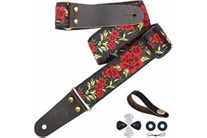 Nefelibata Sangle de guitare brodées de 2", pour basses, guitares électriques et acoustiques, boucles, cadenas et médiators gratuits