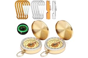 Latón Brújula Bootoow Bolsillo Brújula Retro Brújula 2 Piezas Luminoso Brújula 8 Piezas mosquetón 2 Piezas Portátil silbatos para Acampada Senderismo Navegación