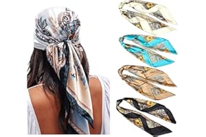 WELROG 4 Pack Foulard Capelli Donna - 90 * 90 cm bandane Sciarpa Quadrata Grande Sciarpa Di Seta Sciarpa Antimacchia Copricapo con sciarpa al collo