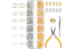 FEPITO 1540 pièces anneaux de saut ouverts anneaux de saut pour fournitures de fabrication de bijoux Kit de réparation de bijoux en or argent avec fermoirs à homard