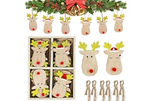 ZHSIHAI Colgantes con Forma de árbol de Navidad de Madera, Adornos Madera Navidad, 24 Piezas Adornos Navideños de Madera, Colgantes de Madera para Navidad, Adornos de Madera para árboles de Navidad.