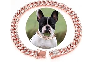 HIAOCEEY Rosegold Dog Chain Diamond Cuban Collars Walking Rosegold Metal Chain Collar with Design Secure Buckle,Pet Cuban Crystal Jewelry Collar Necklace Accessories for Dogs Cats(Rosegold,14inch)