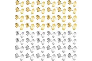 Yolev 400Pcs Earring Posts Stainless Steel Hypoallergenic, 6mm/8mm Steel Flat Pad Earring Studs, Butterfly and Clear Rubber Earring Backs for Jewelry Making DIY (Steel Color and Gold)