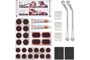 Zacro Bike Puncture Repair Kit - 34 PCS Bike Tyre Puncture Repair Kit with 2 Vulcanizing Fluid, 24 Puncture Repair Patches, 2 Stainless Steel Levers, 3 Metal Rasps for Mountain MTB BMX Ebike Scooter