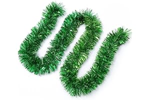 JSRHEEM Pack of 3 Christmas Garland, 2 m Christmas Tinsel Garland, Metallic Garland, Glittering Hanging Decoration for Christmas Tree, Wreath, Wedding, Party, Green