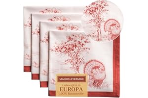 MAISON D' HERMINE Maison d'Hermine Holy Jouy Set of 4 Soft and Comfortable 100% Cotton Napkins Ideal for a Family Dinner, Wedding, Cocktail, Kitchen, Home, Thanksgiving/Christmas (Red, 45 cm x 45 cm)