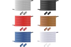 BOXLUNT 6 Paires Lacets Elastique, Lacets Chaussures avec Fermeture en Métal, Lacet Elastique Enfant et Adulte, Plat Élastiques Lacets Sans Noeuds Adaptés aux Chaussures de Sport Course