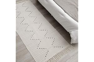 hi-home Dywan w stylu boho, bawełna nadaje się do prania, dywanik łazienkowy z frędzlami, do sypialni, drzwi wejściowych, kuchni, łazienki, 60 x 130 cm (beżowy)