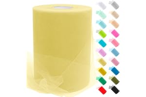 Uiopa Tulle Jaune Clair, 15cm x 91,4m Rouleau de Tulle en Polyester Maille Tissu pour Tutu Jupe, Deco Mariage/Fête, Deco Chaise Mariage, Noeud Cadeau, Artisanat DIY