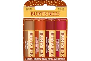 Coffret cadeau Burt’s Bees | Set de baumes à lèvres hydratants à la cire d’abeille et vitamine E | 100 % d’origine naturelle | Thé Chai, Citrouille Épicée, Vanille, Érable, Grenade | 4x4,25 g