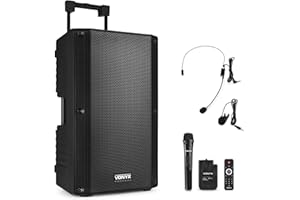 VONYX VSA700-BP 15" Portable PA Active Speaker System, Big Bluetooth Speaker with Battery, Wireless Handheld and Headset Bodypack Microphones, Powered PA, Rechargeable Battery - 1000W
