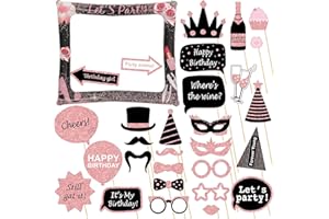 COSORO Birthday Inflatable Selfie Frame Photo Booth With 30Pcs Props - Black Rose Gold Blow Up Picture Frame Kit for Girls Women Her Party Decorations