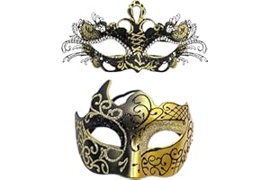 Oidea Masquerade Mask Couples Set: Rhinestones Metal Cosplay Venetian Party Mask Halloween Costume Mardi Gras Mask