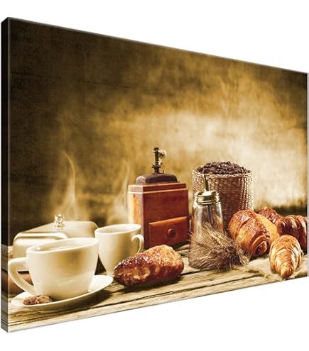 ARTLAND Leinwandbild 'Kaffee' - Wanddekoration Mit Kaffeebohnen & Croissant Motiv In Deutschland Gefertigt