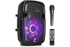 FENTON Sistema Portatile attivo da 300W, con illuminazione LED RGB Woofer da 8” con BT/USB / MP3 e Microfono.