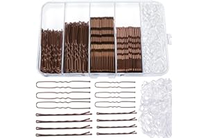 XECCUS 300pcs Bobby Pins Set, 100 Hair Grips 100 U Shaped Pins 100 HairBands for Women, HairPins for Buns, Brown Hair Styling Accessories with Storage Box