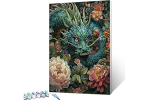 Tucocoo Green Dragon Paint by Number for Adults, Easy DIY Oil Painting Kits on Canvas with Brushes and Acrylic Pigment, Enchanted Garden Abstract Flowers Picture for Home Decor 16x20inch (Frameless)