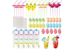 RAFIYU Decoración de cócteles, 150 Piezas de Accesorios de cóctel con Paraguas y pajitas,así como Palillos de Fuegos Artificiales,Pinchos de cóctel,decoración para Fiestas de jardín,Bar decoración