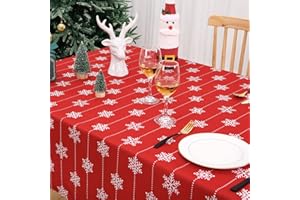 Hapterouse Czerwony świąteczny obrus wodoodporny zmywalny obrus biały świąteczny płatek śniegu dekoracje obrus na stół na sezon wakacyjny, 137 x 180 cm