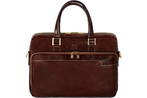 Time Resistance Porte-Documents Homme en Cuir Noir Italien Pleine Fleur Sac à Bandoulière Détachable Fabriqué à la Main pour Ordinateur Portable