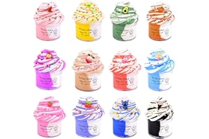 BASYWIIM 12 Pack Butter Slime Kit with Unicorn Cute Slime Charms Suppulies, Mini Scented Slime Party Stress Relief Toys, Soft and Stretchy, for Girls Boys Kids