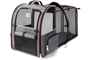 Lekespring Plecak dla kotów, plecak dla dużych kotów, psów do 12 kg, możliwość rozszerzenia, składany, plecak dla zwierząt domowych z wewnętrzną linką bezpieczeństwa i matą dla zwierząt domowych,