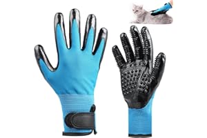 Lauviomify 1 Paar Katzen Fellpflegehandschuh - Katzenhandschuh für Fellwechsel - mit weichen Noppen - Effektive Katzenpflege-für Kurz - & Langhaar-Nass- & Trockenfell,Blau