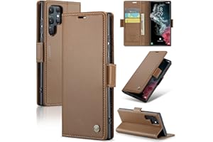 Rerzoiro Handyhülle für Samsung Galaxy S22 Ultra Hülle, Premium PU Leder Klapphülle RFID Schutzhülle Magnet Kartenfach Standfunktion Flip Wallet Tasche Case Kompatibel Samsung S22 Ultra, Braun